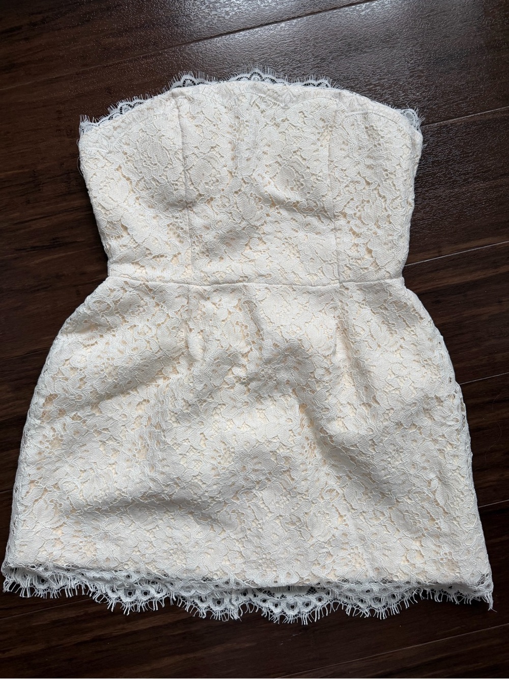 Sarina Strapless Cream Lace Mini Dress